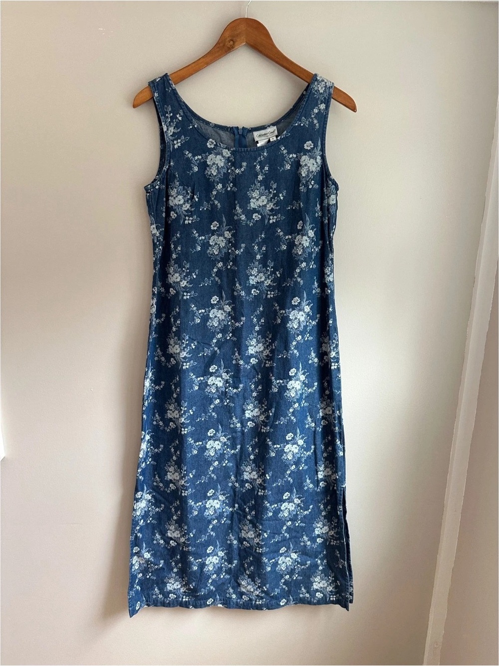 Coldwater Creek Blue Floral Strapless Midi Dress